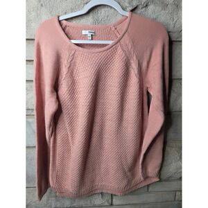 Sonoma Goods For Life Womens Peach Pink Mixed Knit Cable Raglan Sweater Large